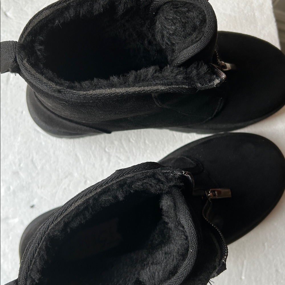Rouge Helium Platform Black Suede Ankle Boots ZipUp front faux fur lined size 8 - Picture 12 of 17